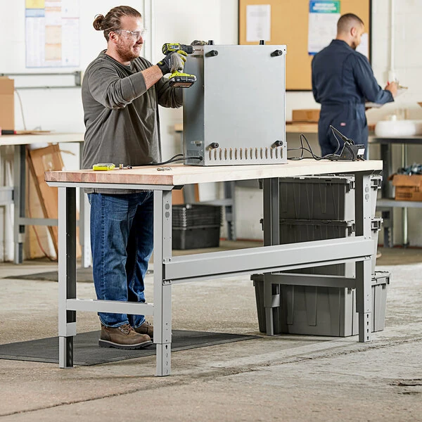 Lavex 30" x 60" Adjustable Height Heavy-Duty Workbench With Square Edge Maple Top
