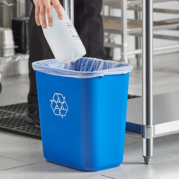 Lavex Janitorial 28 Qt. / 7 Gallon Blue Rectangular Recycling Wastebasket