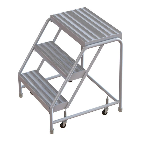 Tri-Arc 3-Step Aluminum Mobile Step Stool with Ribbed Tread, 24" Wide Steps, and 14" Deep Top Step WLAR003244 - 350 lb. Capacity