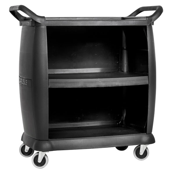 Carlisle CC2036P03 3 Shelf Black Utility / Bus Cart with Panels - 300 lb. Capacity