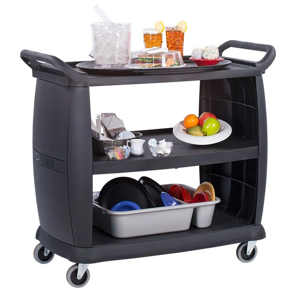 Carlisle CC224303 3 Shelf Oversized Black Utility Cart 300 lb. Capacity