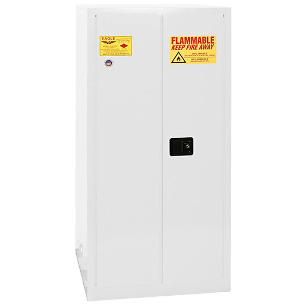 Eagle Manufacturing 55 Gallon White Drum Safety Cabinet with Self-Closing Door - 2610XWHTE