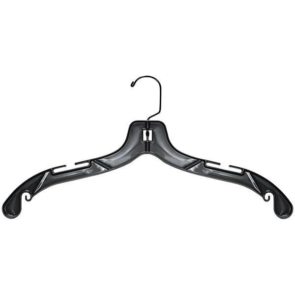 17" Black Plastic Middle Heavy-Weight Shirt Hanger with Black Hook - 100/Pack