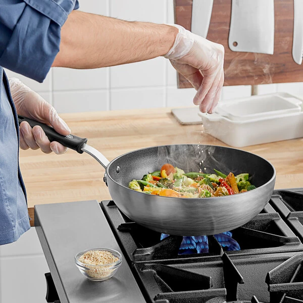 Vollrath 11" SteelCoat x3 Non-Stick Aluminum Stir Fry Pan with Black Silicone Handle 682311