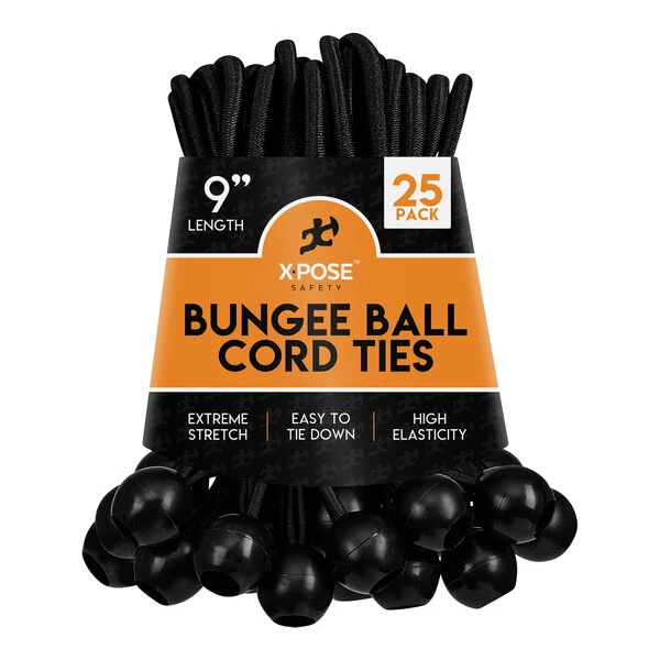 Xpose Safety 9" Black Heavy-Duty Bungee Ball Cords BB-9B-25 - 25/Pack