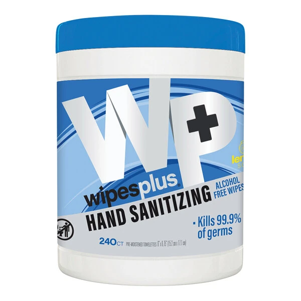 WipesPlus 6" x 6 3/4" 240-Count Lemon Scent Alcohol-Free Hand Sanitizing Wipes - 12/Case
