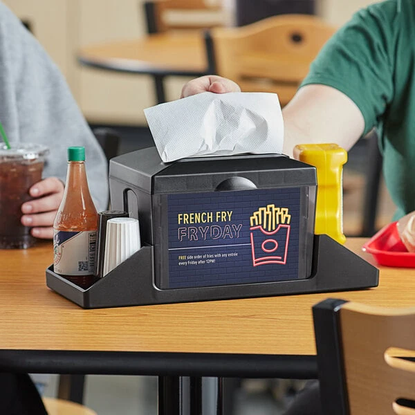 Choice Tabletop Smoke Black Fullfold Napkin Dispenser with Condiment Caddy