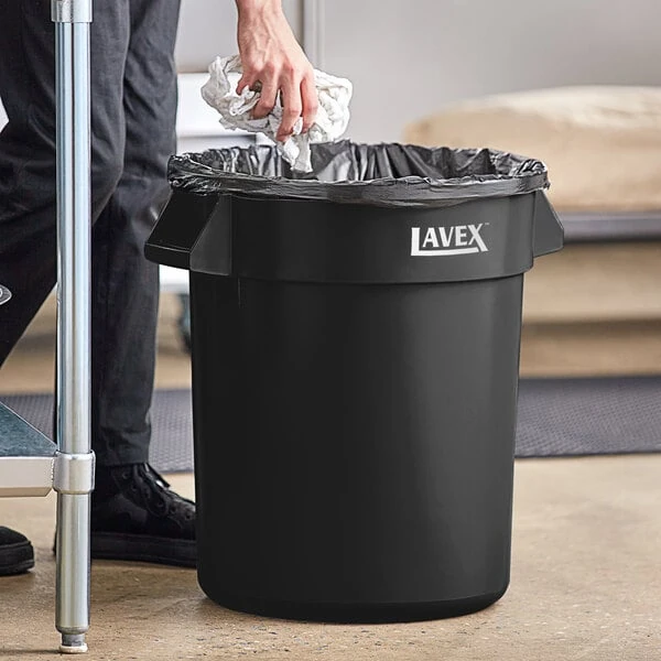 Lavex 20 Gallon Black Round Commercial Trash Can / Ingredient Bin