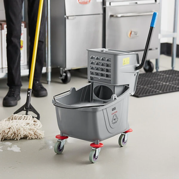 Lavex 26 Qt. Gray Mop Bucket and Side Press Wringer Combo