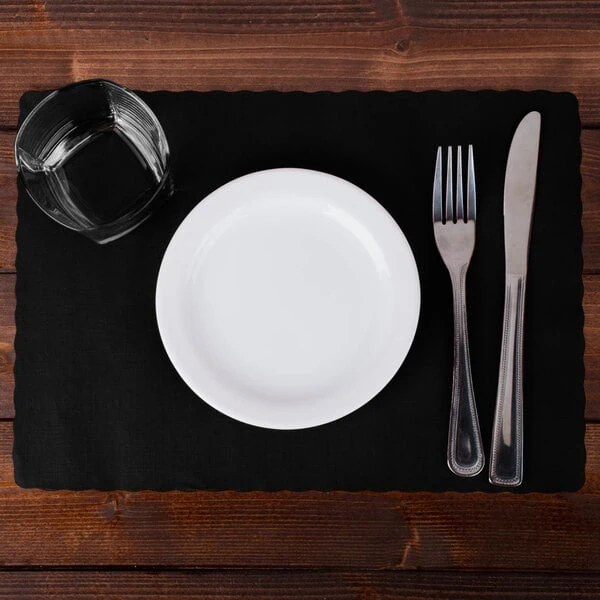Hoffmaster 310551 10" x 14" Black Colored Paper Placemat with Scalloped Edge - 1,000/Case