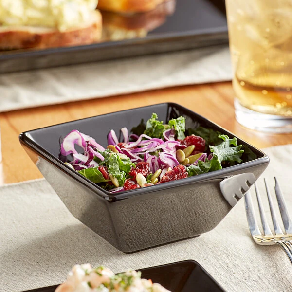 Acopa 8 oz. Glossy Black Square Stoneware Bowl - 36/Case