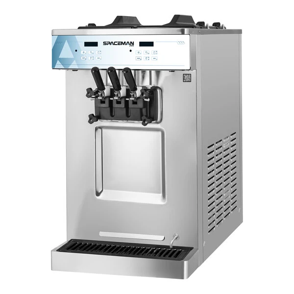 Spaceman 6235A-C Pressurized Dual Flavor Twin Twist Countertop Soft Serve Ice Cream Machine with 2 Hoppers and 3 Dispensers - 208-230V
