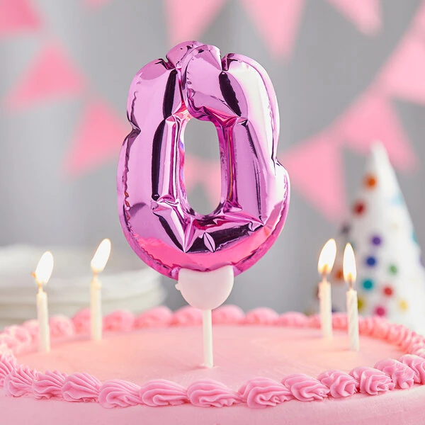 Creative Converting 337516 9" Pink "0" Balloon Cake Topper