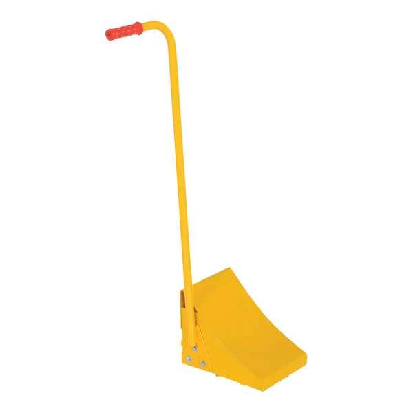 Vestil 10 3/4" x 8" x 9 1/8" Yellow Steel Wheel Chock with Ergonomic Handle FAB-11-ERGO