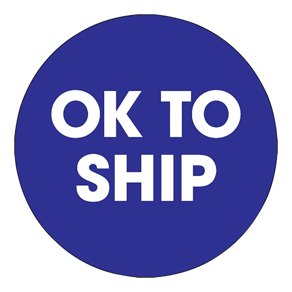 Tape Logic 2" OK to Ship Dark Blue Semi-Gloss Paper Permanent Inventory Round Label - 500/Roll
