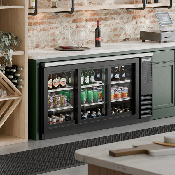 Beverage-Air BB72HC-1-GS-PT-B-27 72" Black Counter Height Glass Door Pass Through Back Bar Refrigerator