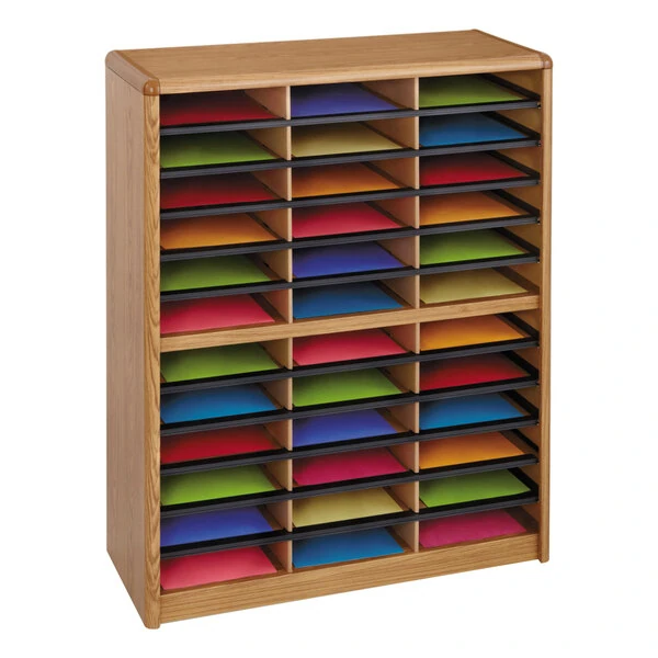 Safco 7121MO 32 1/4" x 13 1/2" x 38" Oak 36 Compartment Steel/Fiberboard File Organizer