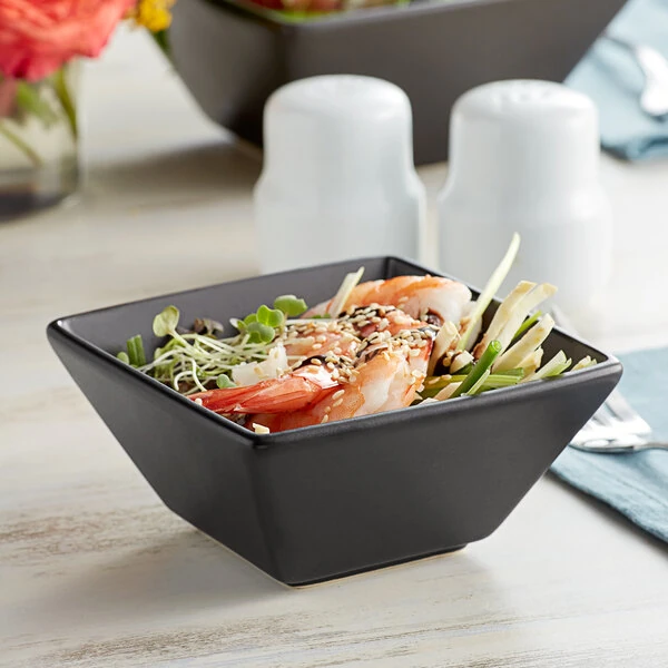 Acopa 8 oz. Matte Black Square Stoneware Bowl - 36/Case