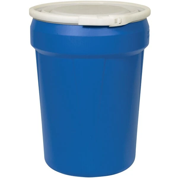 Eagle Manufacturing 1601B 30 Gallon Blue Open Head Plastic Barrel Drum with Plastic Lever-Lock