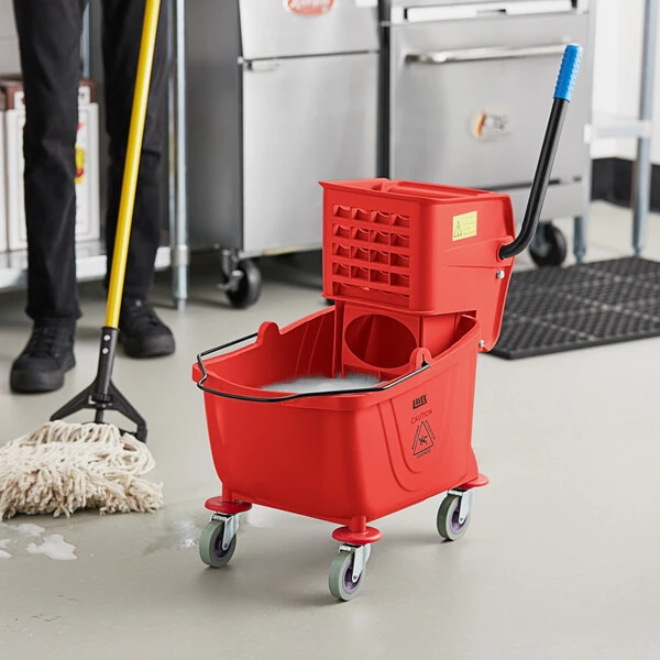 Lavex 26 Qt. Red Mop Bucket and Side Press Wringer Combo