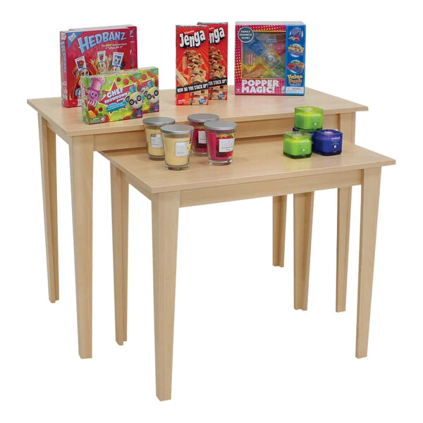 2-Piece Maple Laminate Wood Nesting Display Table Set