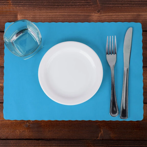 Hoffmaster 310554 10" x 14" Marina (Sky Blue) Colored Paper Placemat with Scalloped Edge - 1,000/Case
