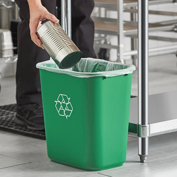 Lavex Janitorial 28 Qt. / 7 Gallon Green Rectangular Recycling Wastebasket