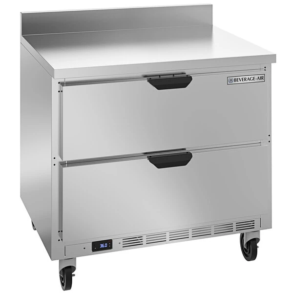 Beverage-Air WTRD36AHC-2-FIP 36" Compact Worktop Refrigerator with Two Drawers and 4" Foamed-In-Place Backsplash