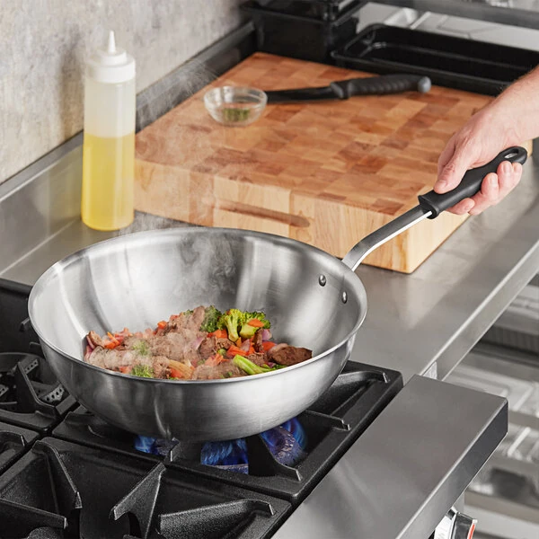 Vollrath Tribute 14" Heavy-Duty Stir Fry Pan with Black Silicone Handle 702114
