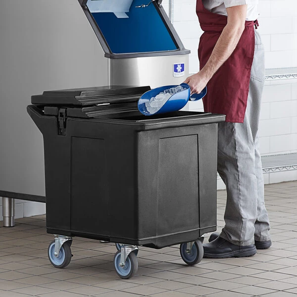 CaterGator 125 lb. Capacity Black Mobile Ice Bin with Flip Lid