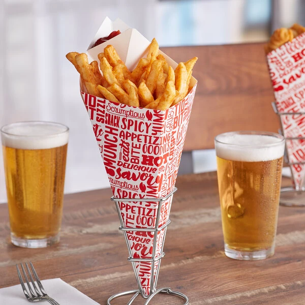 Carnival King 20 oz. Square Savory Printed Cardboard Fry Cone - 500/Case
