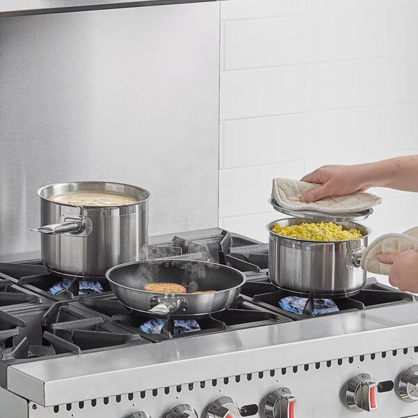 Vollrath 3820 Deluxe 6 Piece Induction Ready Stainless Steel Optio Cookware Set with 2.75 Qt., 4 Qt. Sauce Pans, and 9.5" Non-stick Frying Pan and Covers