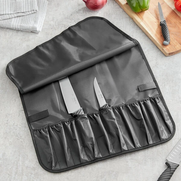 Schraf 10-Pocket Black Nylon Knife Roll