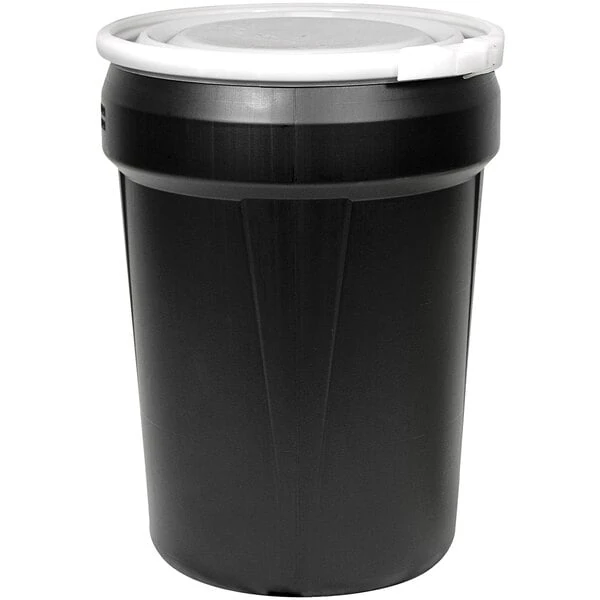 Eagle Manufacturing 1601BLK 30 Gallon Black Open Head Plastic Barrel Drum with Plastic Lever-Lock