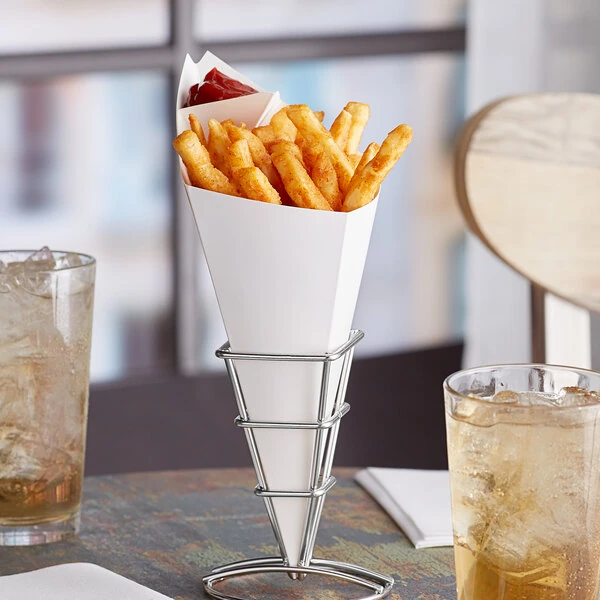 Carnival King 15 oz. White Square Cardboard Fry Cone - 500/Case