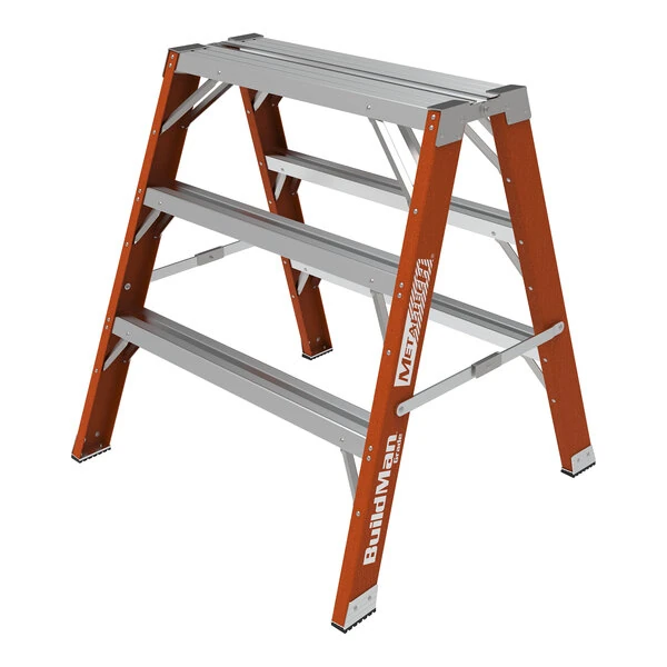 Metaltech BuildMan 36" 3-Step Non-Conductive Fiberglass / Aluminum Workstand / Sawhorse E-WSFB36T1A