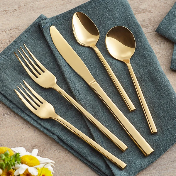 Acopa Phoenix Gold 18/0 Stainless Steel Forged Flatware 5-Piece Set - Sample