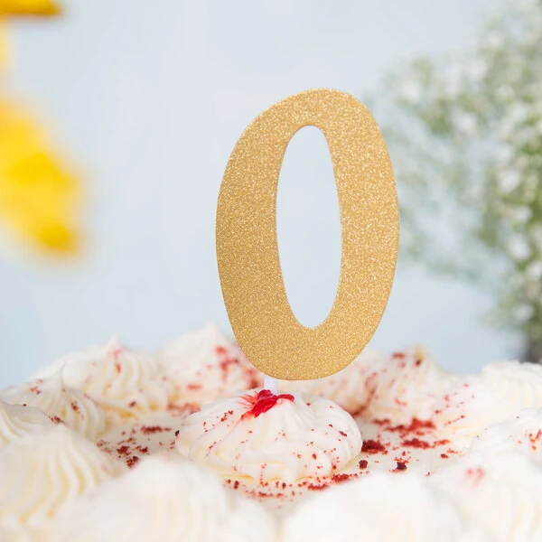 Creative Converting 324939 Gold Glitter "0" Cake Topper - 12/Case