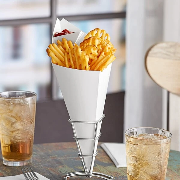 Carnival King 20 oz. White Square Cardboard Fry Cone - 500/Case