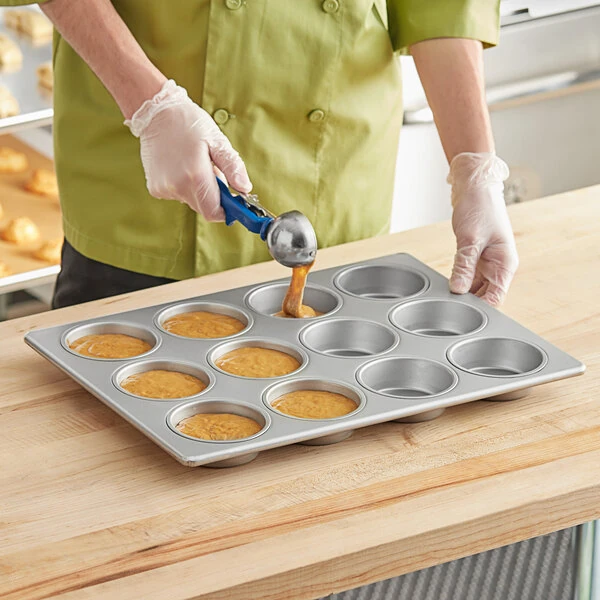 Baker's Lane 12 Cup 6.2 oz. Glazed Aluminized Steel Jumbo Muffin / Cupcake Pan - 18 inch x 13 inch
