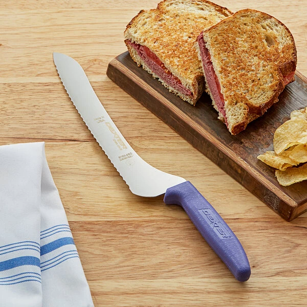 Dexter-Russell 13583P Sani-Safe 9" Purple Allergen-Free Scalloped Bread Knife