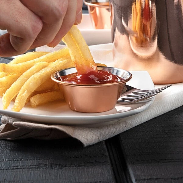 Choice 1.5 oz. Smooth Copper-Plated Stainless Steel Round Sauce Cup - 12/Pack