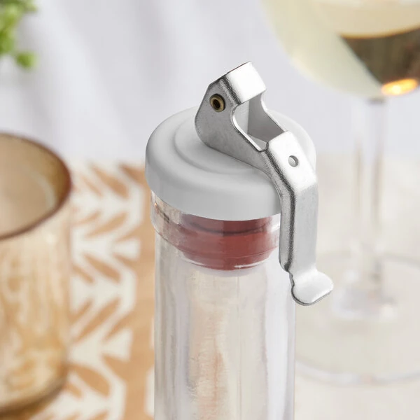 Franmara Italia White Wine Bottle Stopper with Metal Lever 2278-24 - 10/Pack