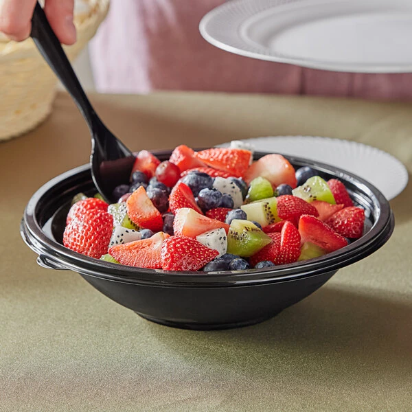 Visions 32 oz. Black PET Plastic Round Wide Catering / Serving Bowl - 50/Case