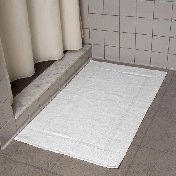 Oxford Vicenza Bianco 21" x 36" 100% Ringspun Combed Cotton Bath Mat with Dobby Border 12 lb. - 48/Case