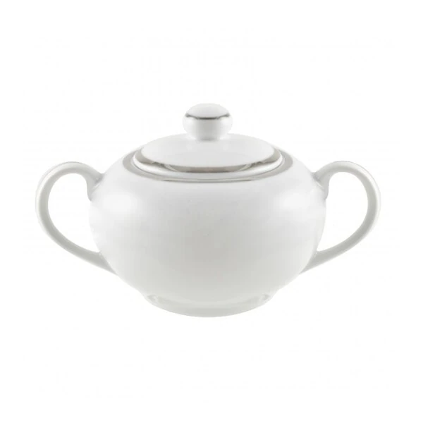 10 Strawberry Street SL0018 8 oz. Silver Line Porcelain Covered Sugar Bowl - 6/Case