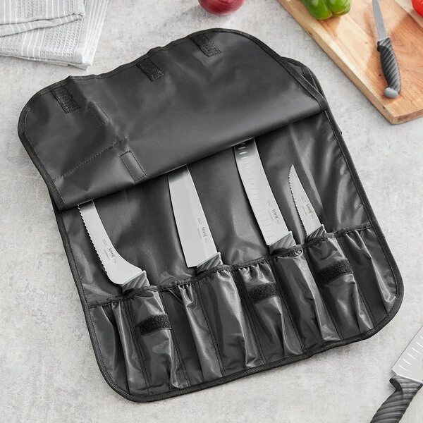 Schraf 8-Pocket Black Nylon Knife Roll