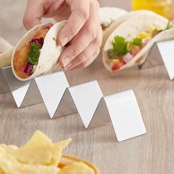 Choice 13 1/4" x 2" x 2" Stainless Steel Half Size Taco Holder with 4 or 5 Compartments