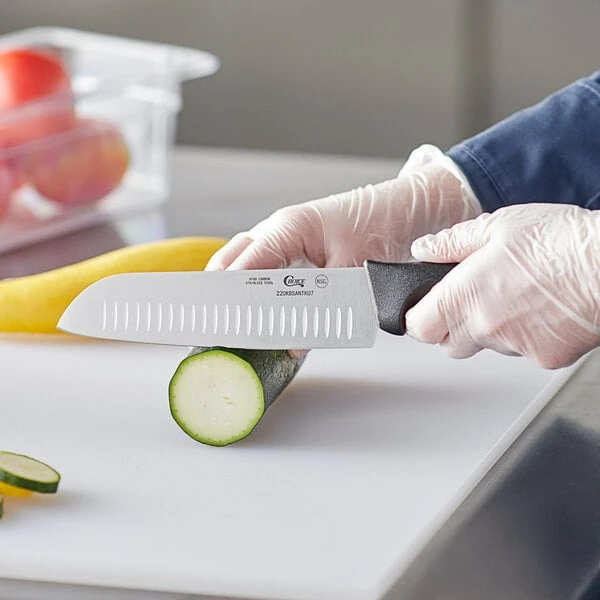 Choice 7" Santoku Knife with Granton Edge and Black Handle