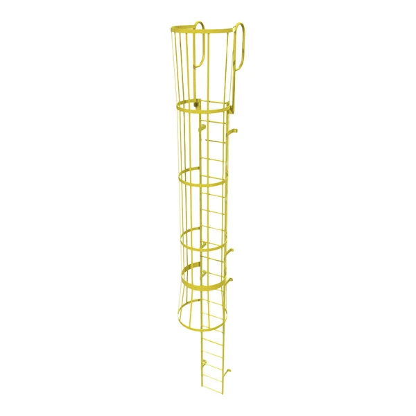 Tri-Arc 20-Rung Yellow Steel Fixed Ladder with Safety Cage and Walk-Thru Guardrails WLFC1220-Y - 350 lb. Capacity